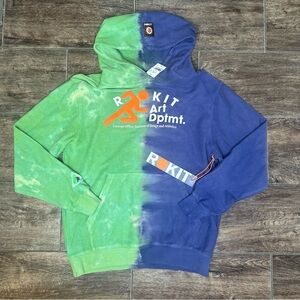 Rokit Mens Size L Clash Hoodie Blue Tie Dye Sweatshirt 100% Cotton NEW $160